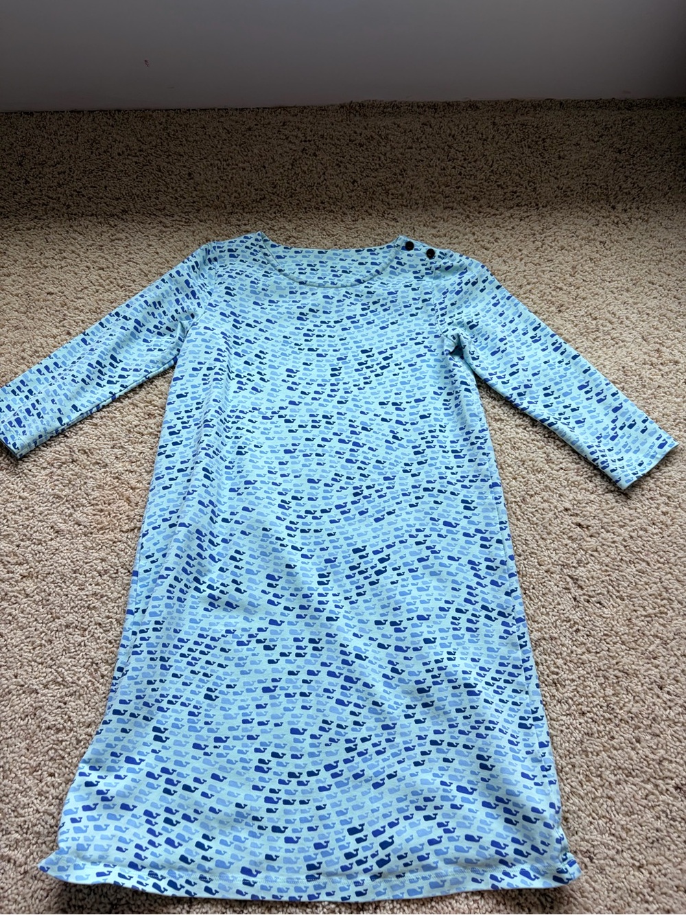 Vineyard Vines Kids Light Blue Whale-Print Long Sleeve Dress